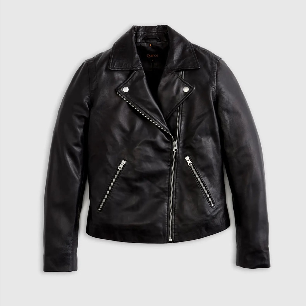 QUINCE
100% Washed Leather Biker Jacket, Size Medium